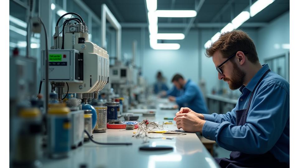 Interior view of Moorhen Lures' manufacturing facility, showcasing clean, modern equipment alongside traditional workbench elements
