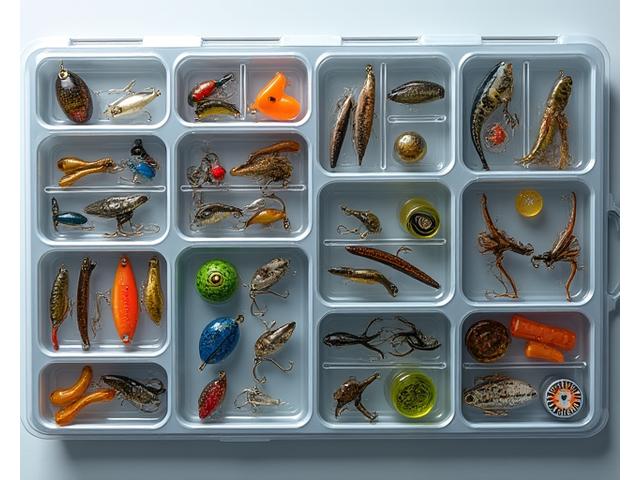 Modular fishing tackle storage system with various compartments and interlocking containers, showcasing efficient organization