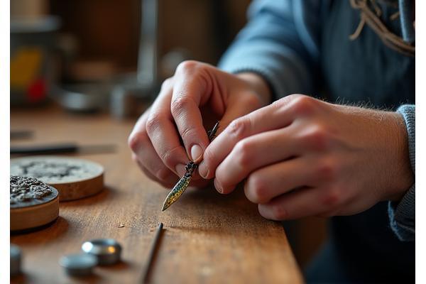 Expert craftsman perfecting a custom fishing lure in Moorhen Lures workshop
